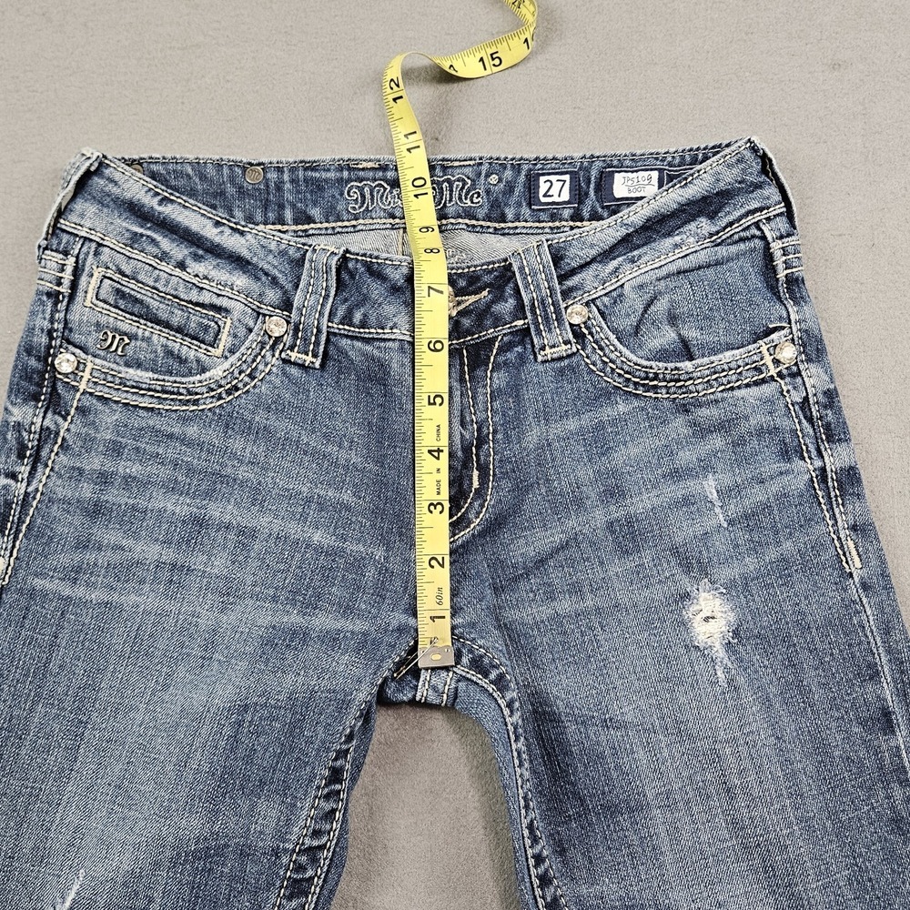 Miss Me Women's Boot Cut Jeans Size 27 Medium Wash Distressed Fleur De Lis READ - Picture 6 of 13